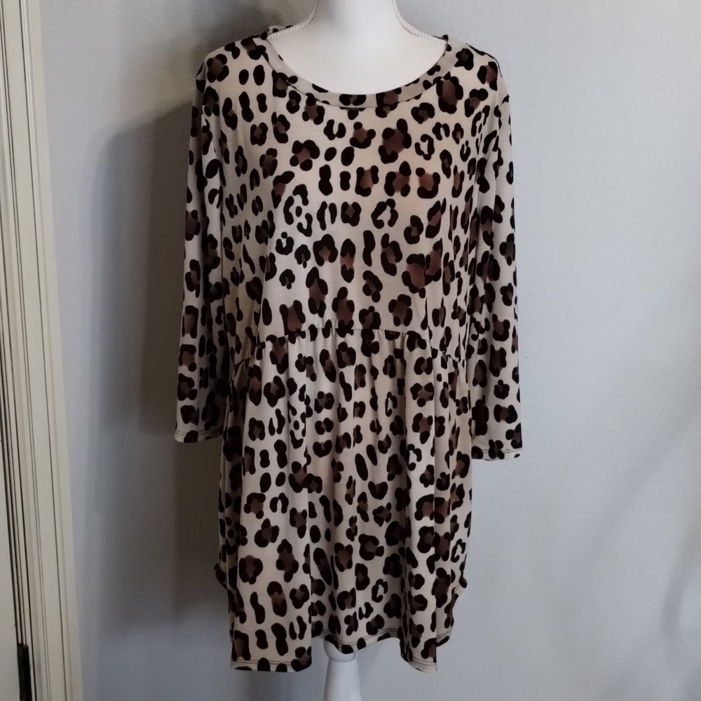 Glitzy Girls Women's 3X leopard print babydoll style elbow length blouse